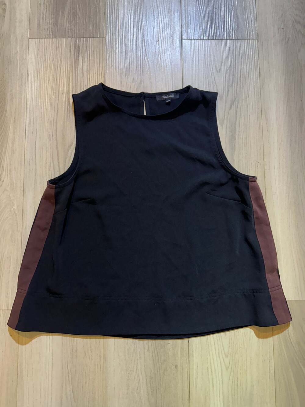 • Madewell Silk Composition Tank Top Black Brown Color block Side Stripe Medium